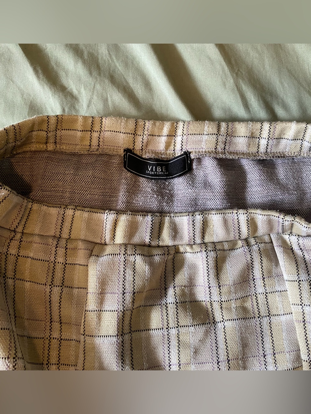 Vibe Beige Plaid Mini Skirt with Subtle Pink Lines - Picture 5 of 8